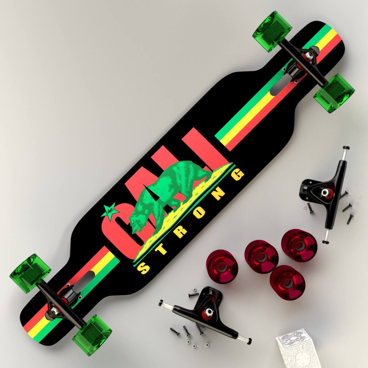 CALI Strong Rasta Longboard Assembled Complete - CALI Strong Skateboarding